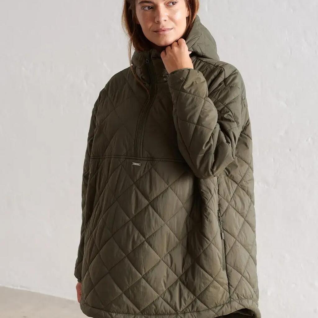 Women's Anorak Oversized Quilted Water-Repellent Khaki Green