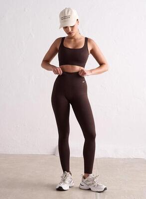 Damen Yoga Leggings Gerippt Nahtlos Dunkelbraun