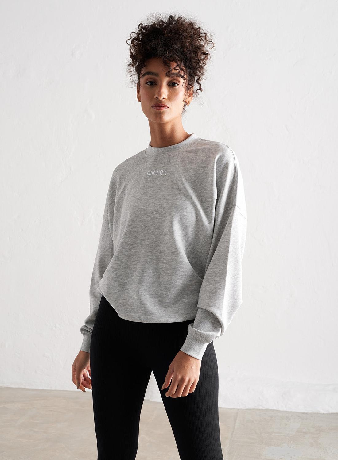 AIM'N Damen Yoga Sweatshirt Atmungsaktiv Hellgrau Melange