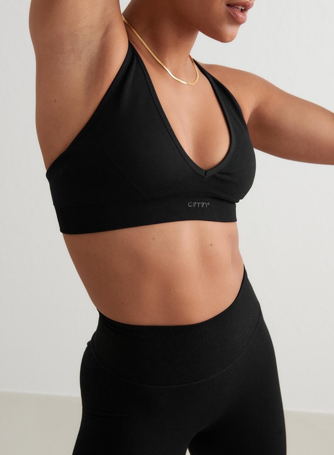 Damen Yoga Sport-BH Cross Back Nahtlos Schwarz 5/7