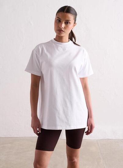 Damski T-shirt krótki rękaw, oversize, bawełna, okrągły dekolt Boyfriend biały