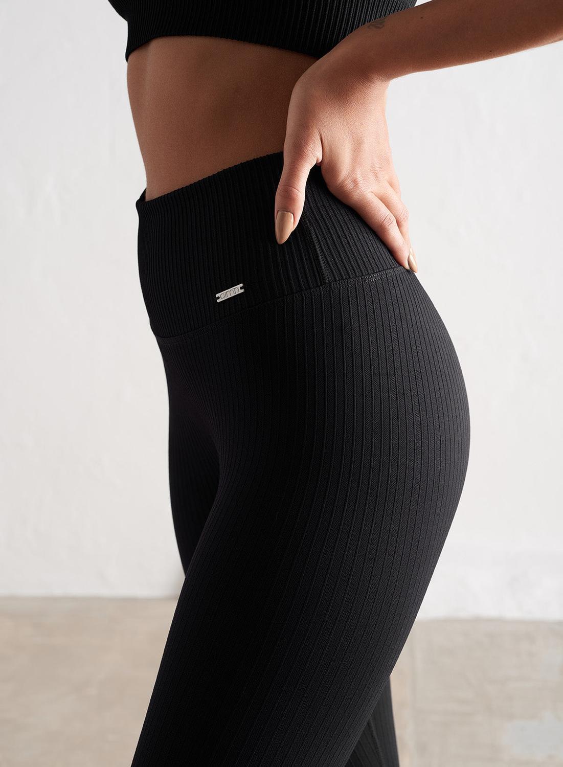 Femme Leggings Côtelé Sans Couture Noir 2/6