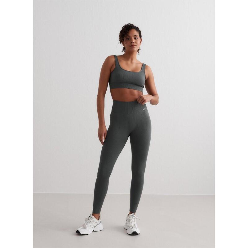 Legging Femme Côtelé Lores Strutture En Microfibre 3D - Sans Couture, 90 Deniers, Noir