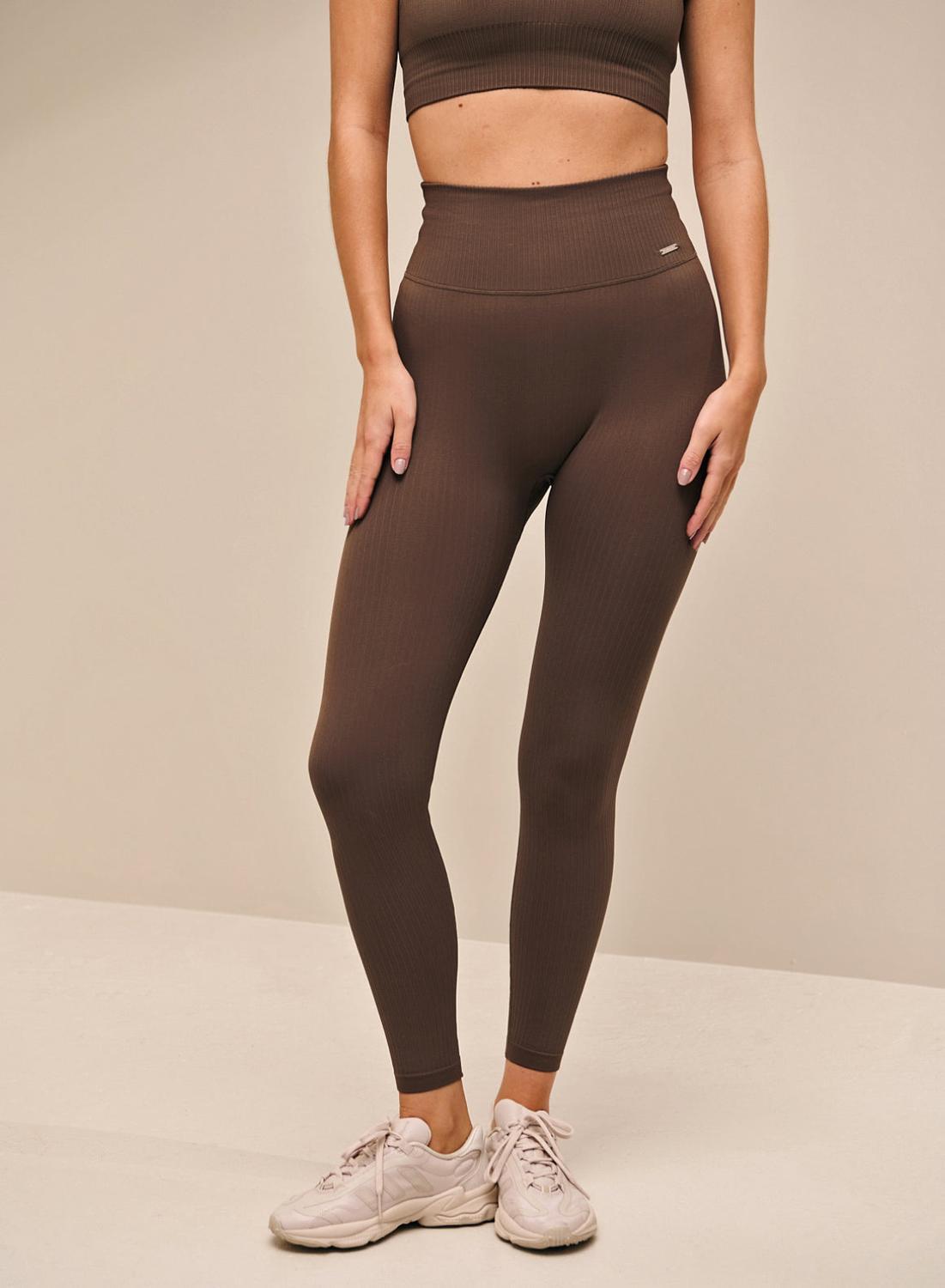 AIM'N Damen Yoga Leggings Gerippt Nahtlos Braun