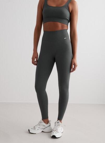 Femme Leggings Côtes Sans Couture Vert Sauge