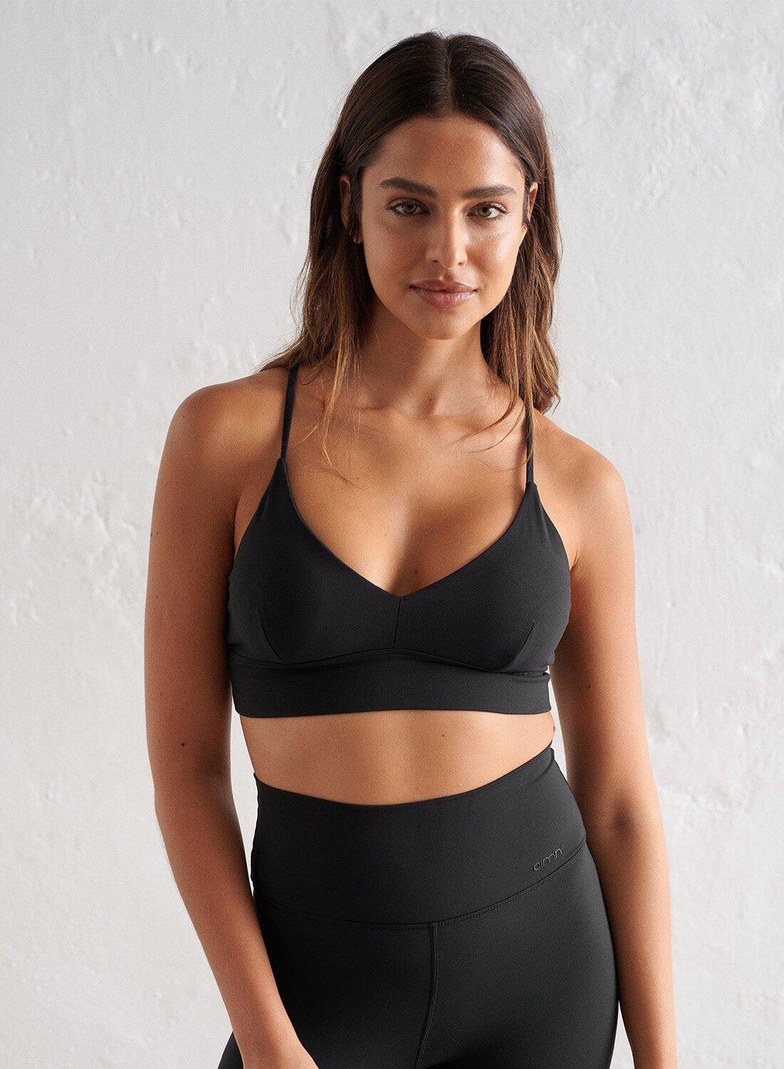 Damen Yoga Sport-BH Geringer Halt Feuchtigkeitsableitend Schwarz 5/6