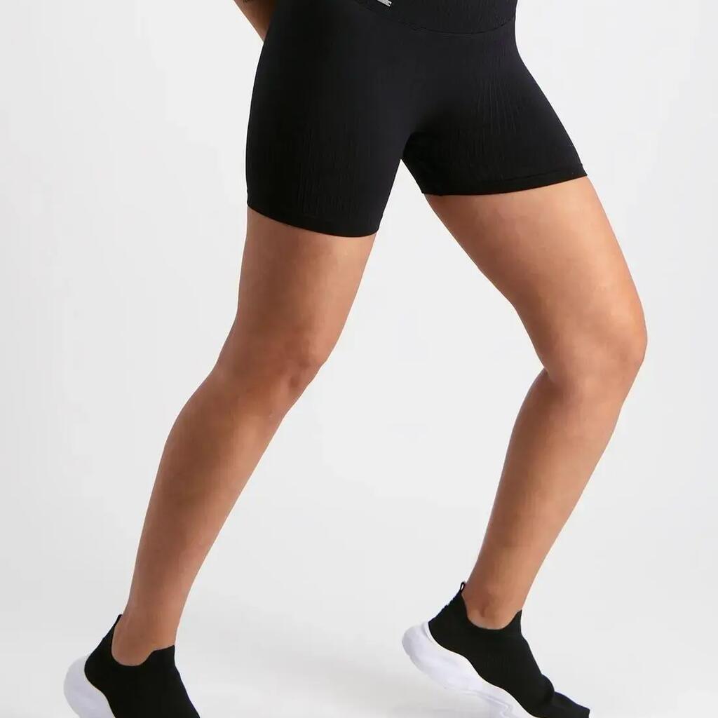 Women's Biker Shorts Ribbed Seamless Midi High-Waisted Squat Proof Black