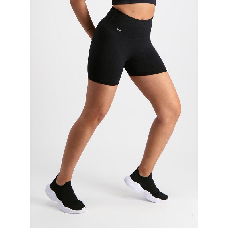 Black Ribbed Midi Biker Shorts