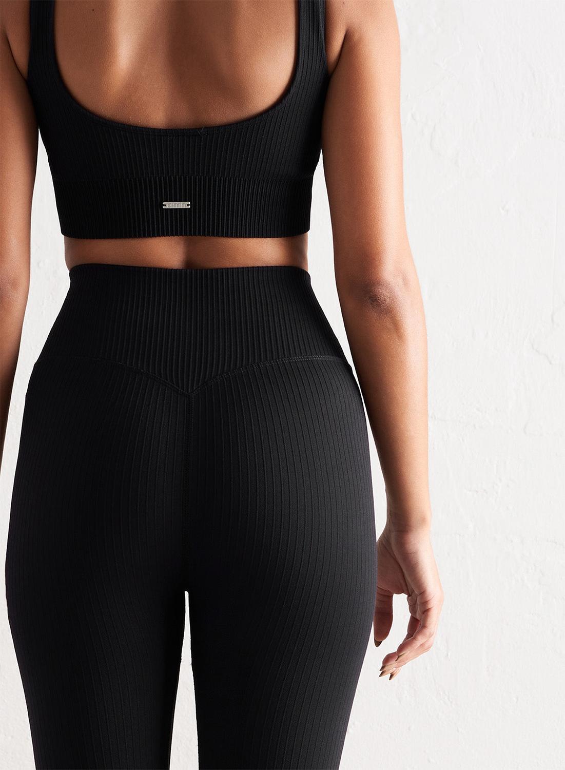 Femme Leggings Côtelé Sans Couture Noir 3/6