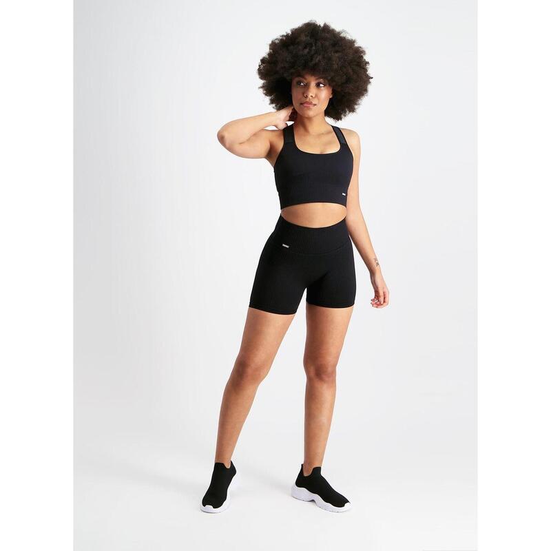 Black Ribbed Midi Biker Shorts