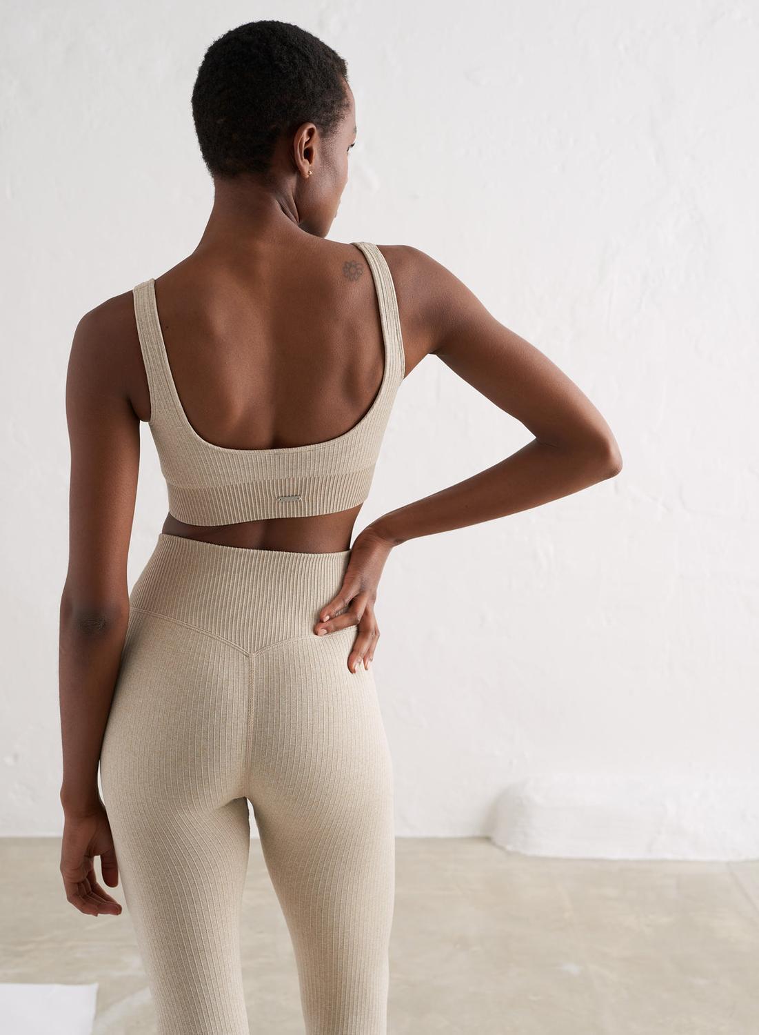 Damen Yoga Sport-BH Gerippt Nahtlos Beige 6/6