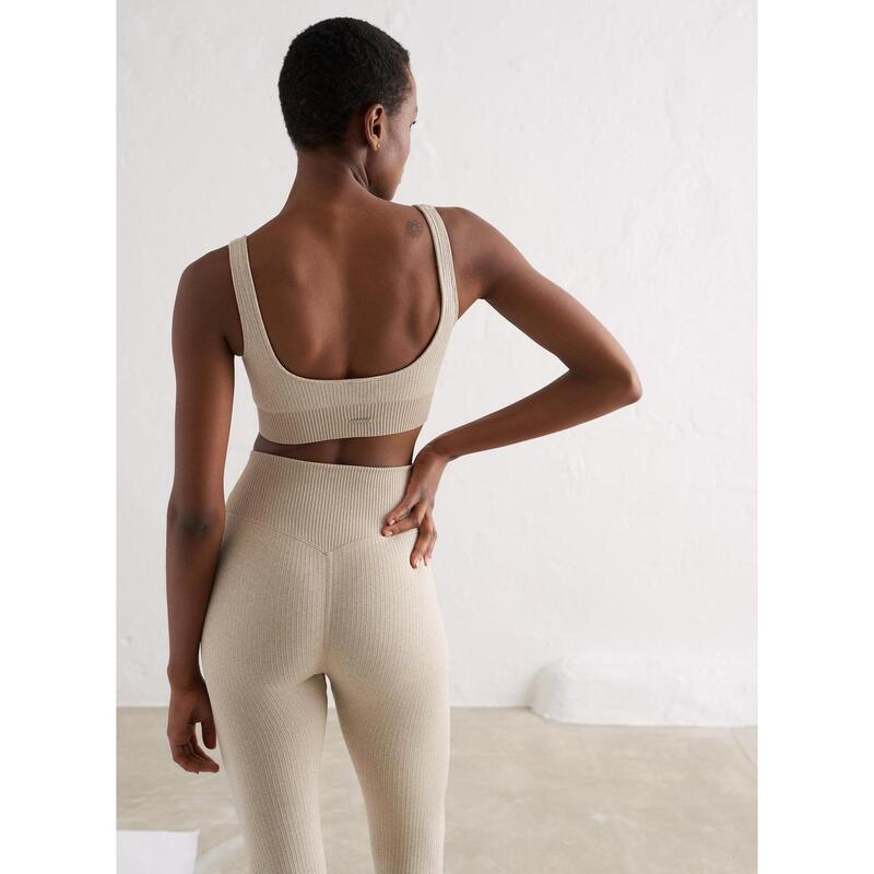 Femme Yoga Soutien-gorge de sport Côtelé Sans Couture Beige