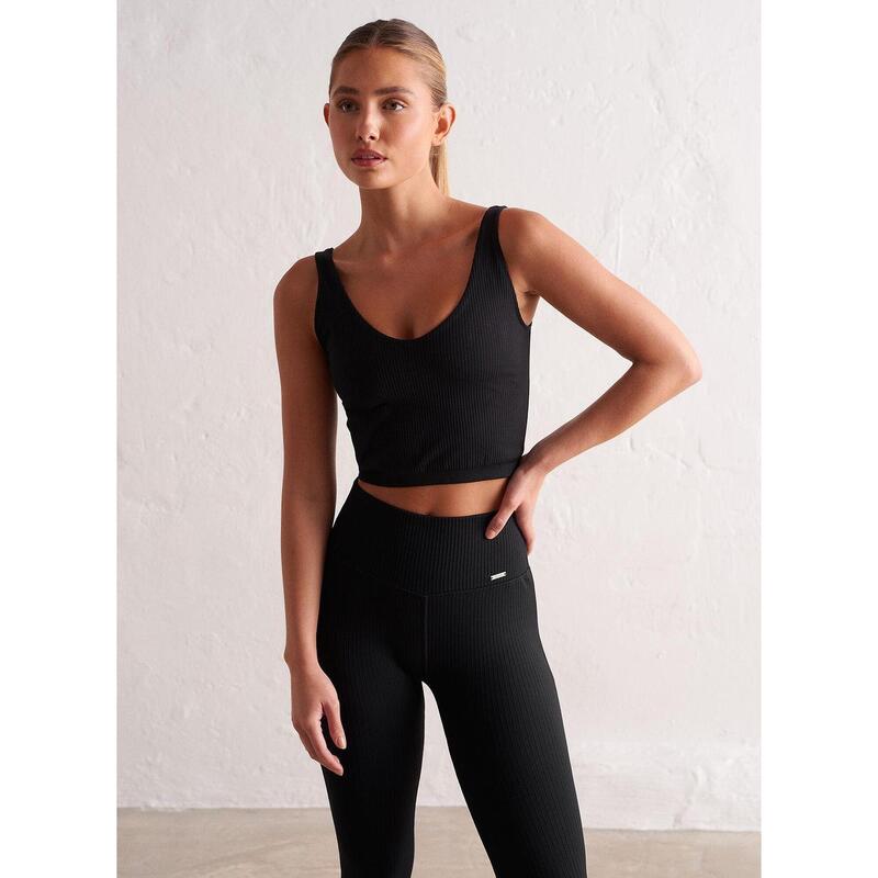 Débardeur Ribbed Seamless Yoga Femmes Noir aim'n