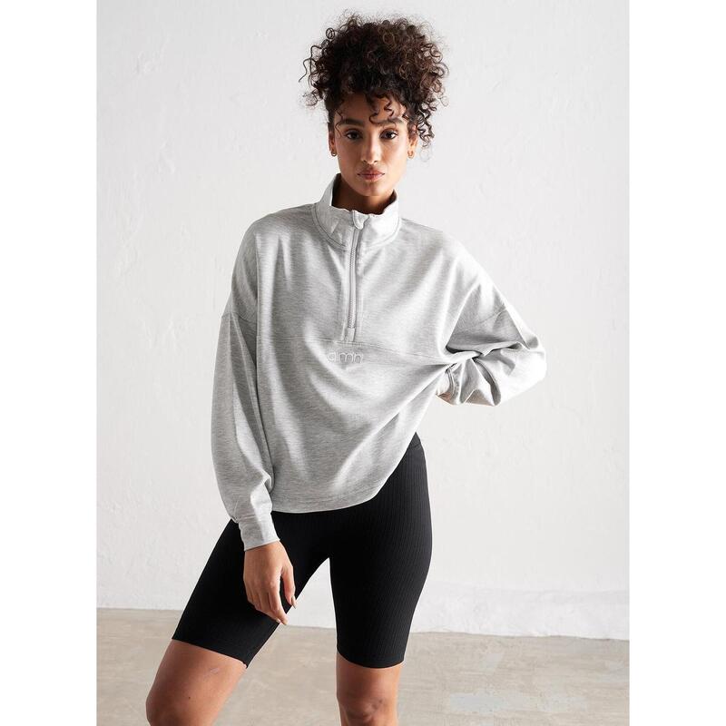 Sweatshirt Comfy Half Zip Dames Licht Grijs Gemêleerd aim'n