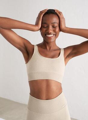 Damen Yoga Sport-BH Gerippt Nahtlos Beige