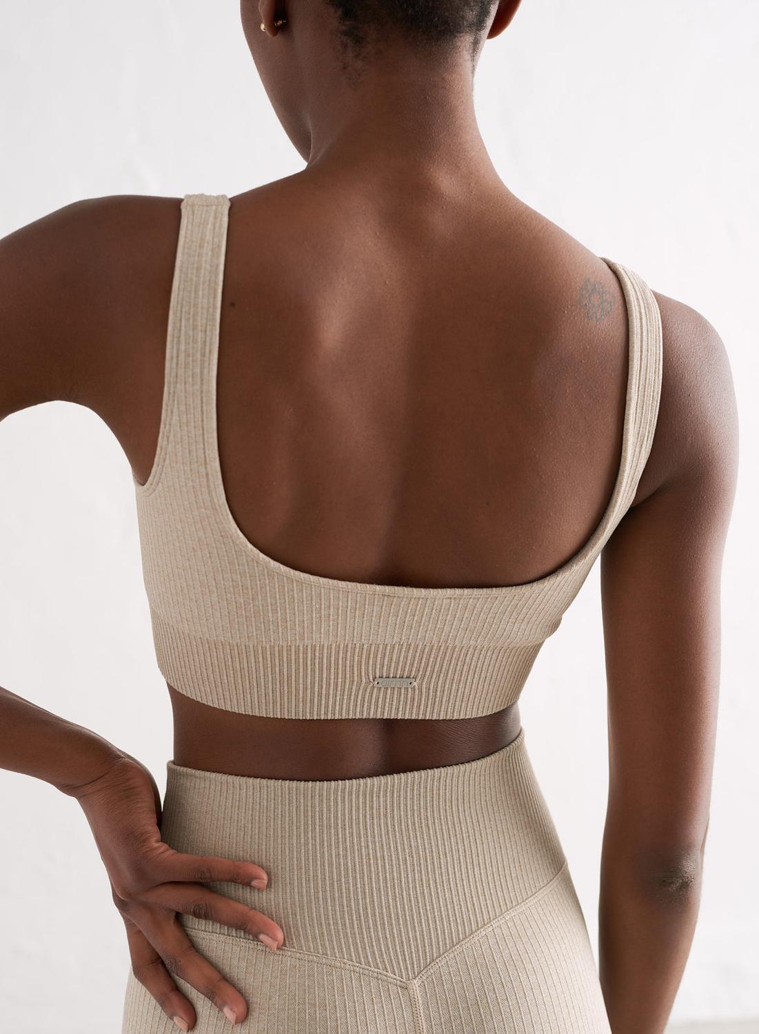 Damen Yoga Sport-BH Gerippt Nahtlos Beige 3/6