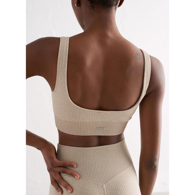 Femme Yoga Soutien-gorge de sport Côtelé Sans Couture Beige