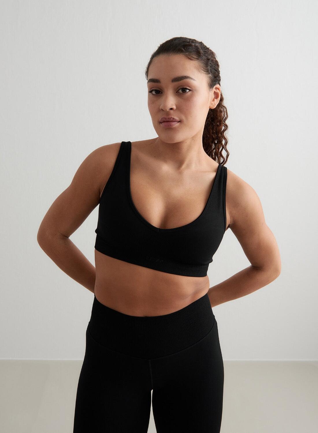 AIM'N Damen Yoga Sport-BH Tiefen Ausschnitt Nahtlos Schwarz