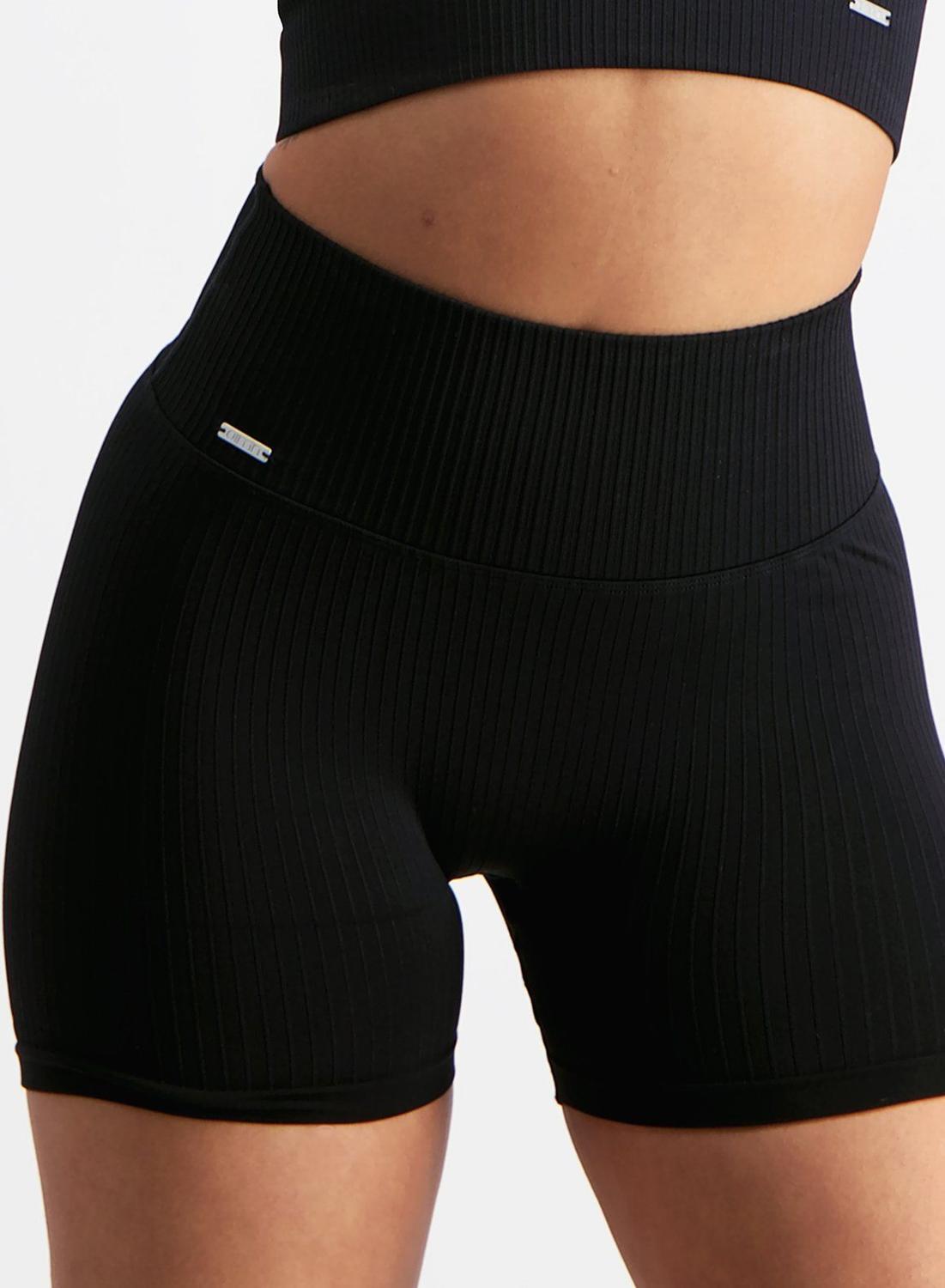 Femme Shorts Midi Côtelé Sans Couture Noir 4/4