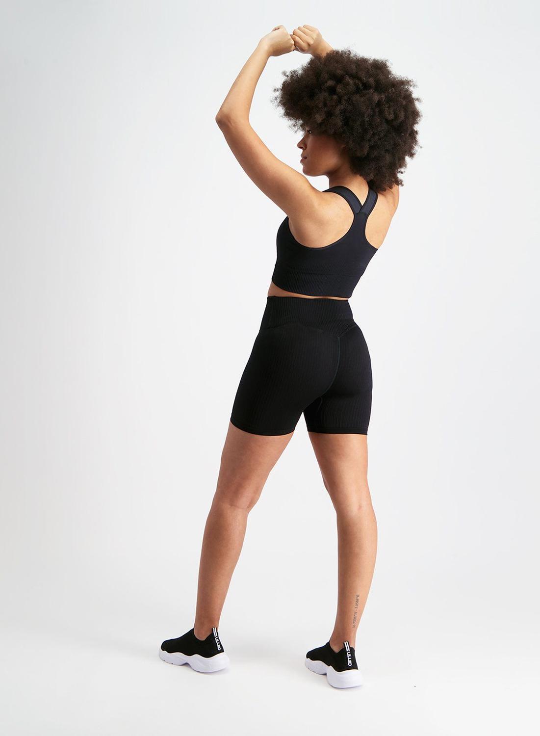 Femme Shorts Midi Côtelé Sans Couture Noir 3/4