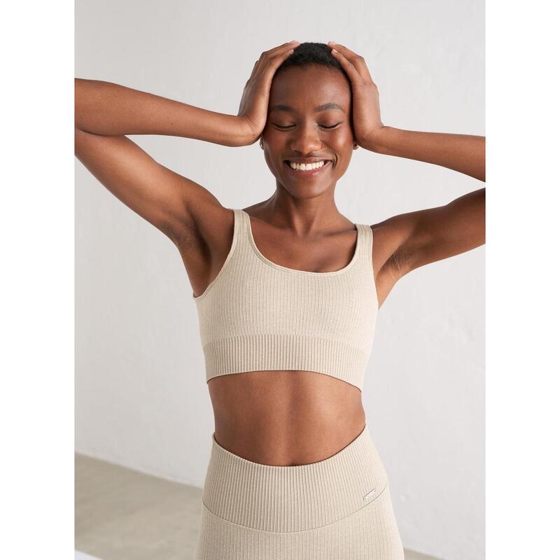 Beige Ribbed Seamless Bra