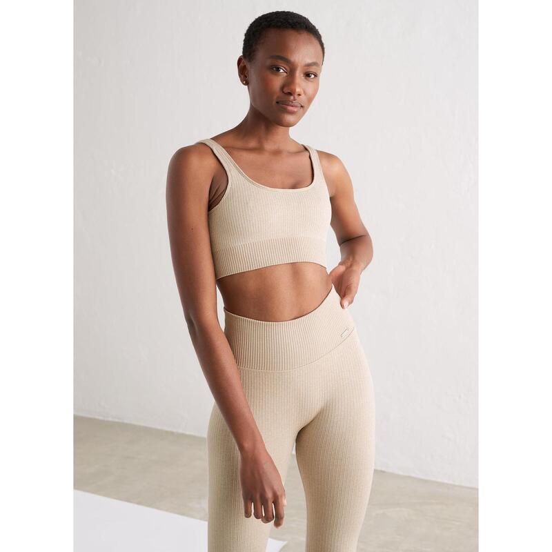 Femme Yoga Soutien-gorge de sport Côtelé Sans Couture Beige