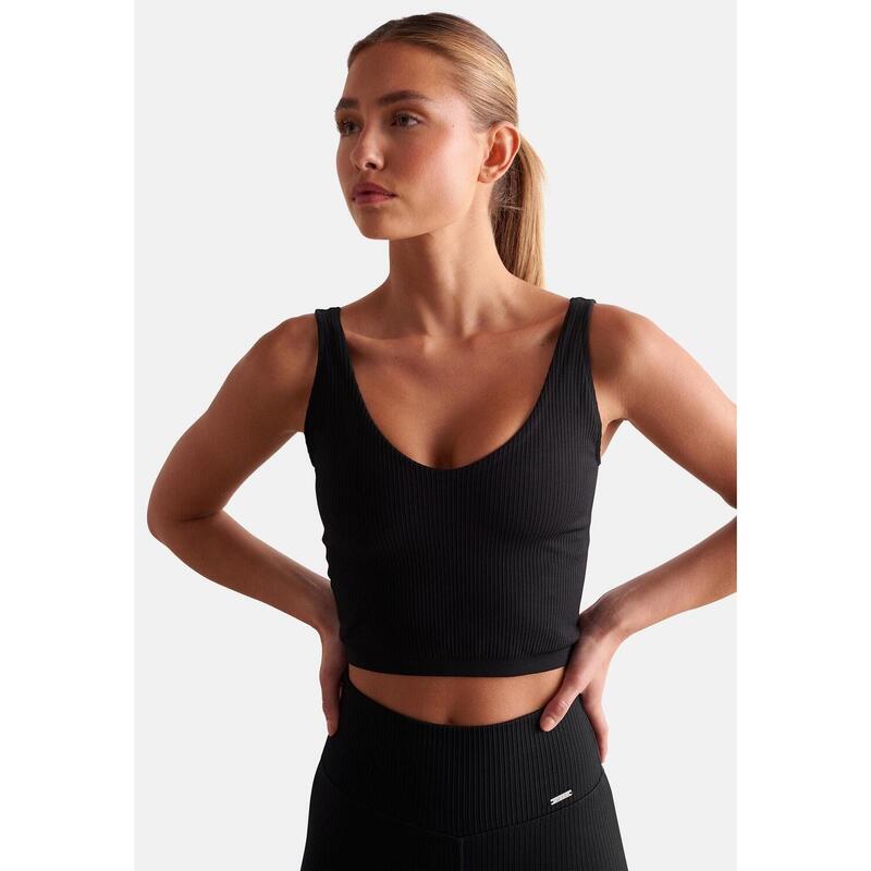 Débardeur Côtelé sans Couture Bralette Yoga Femmes Noir aim'n