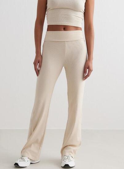 Femme Pantalon Côtelé Léger Crème