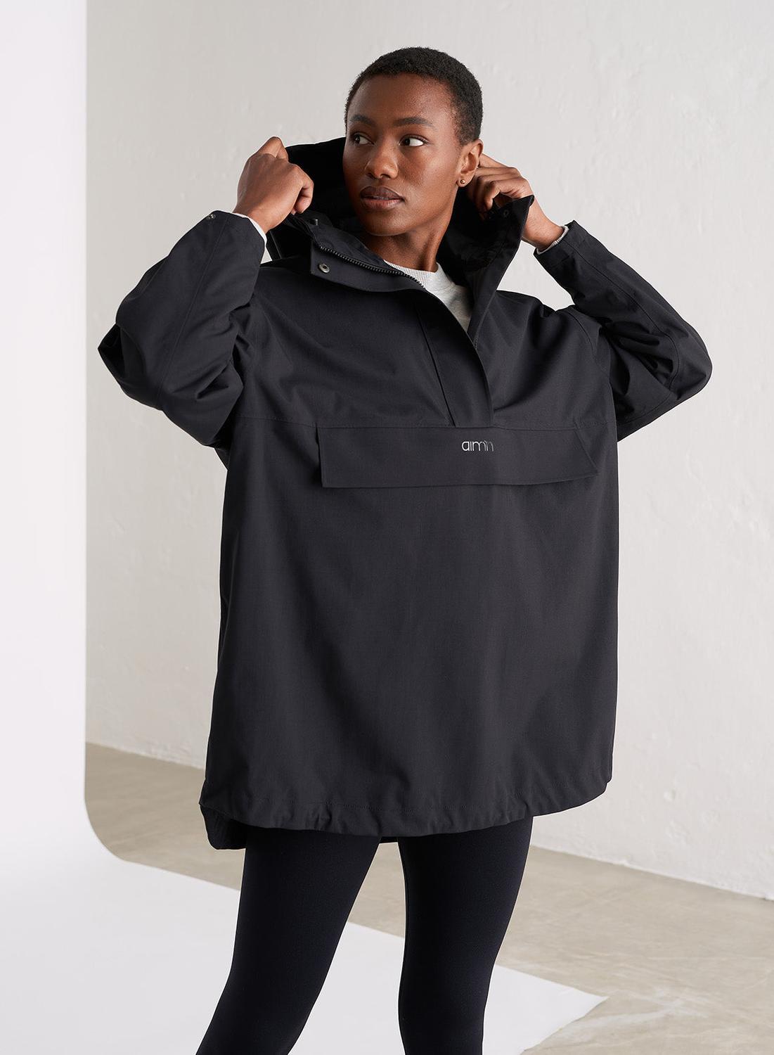 Damski anorak wodoodporny, oversize'owy, z półzamkiem czarny