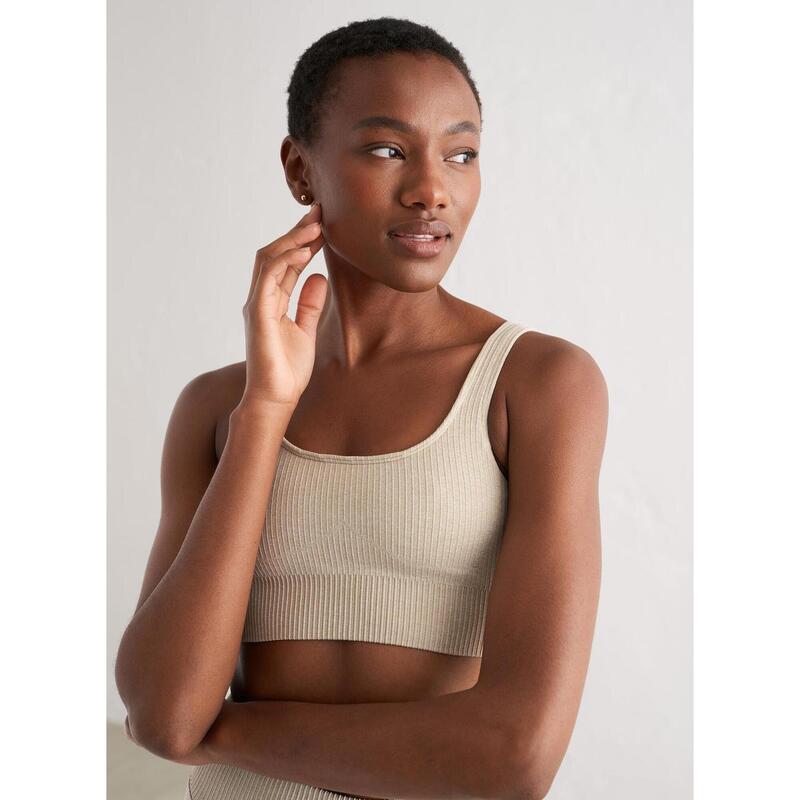 Femme Yoga Soutien-gorge de sport Côtelé Sans Couture Beige