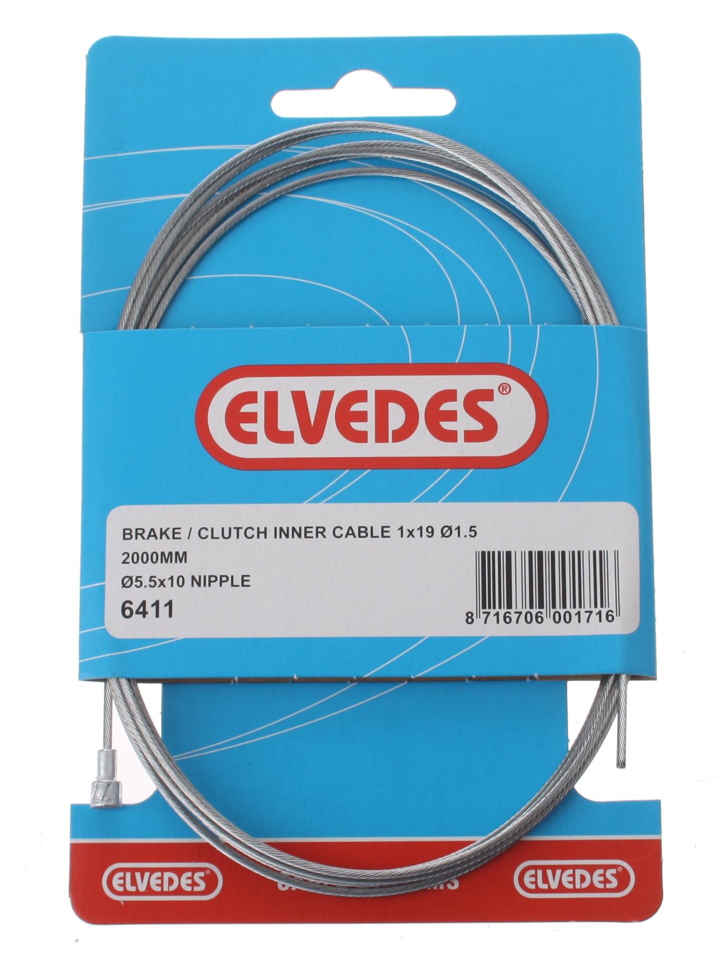 ELVEDES Elvedes Binnenremkabel achter 6411 peernippel 2000 mm zilver
