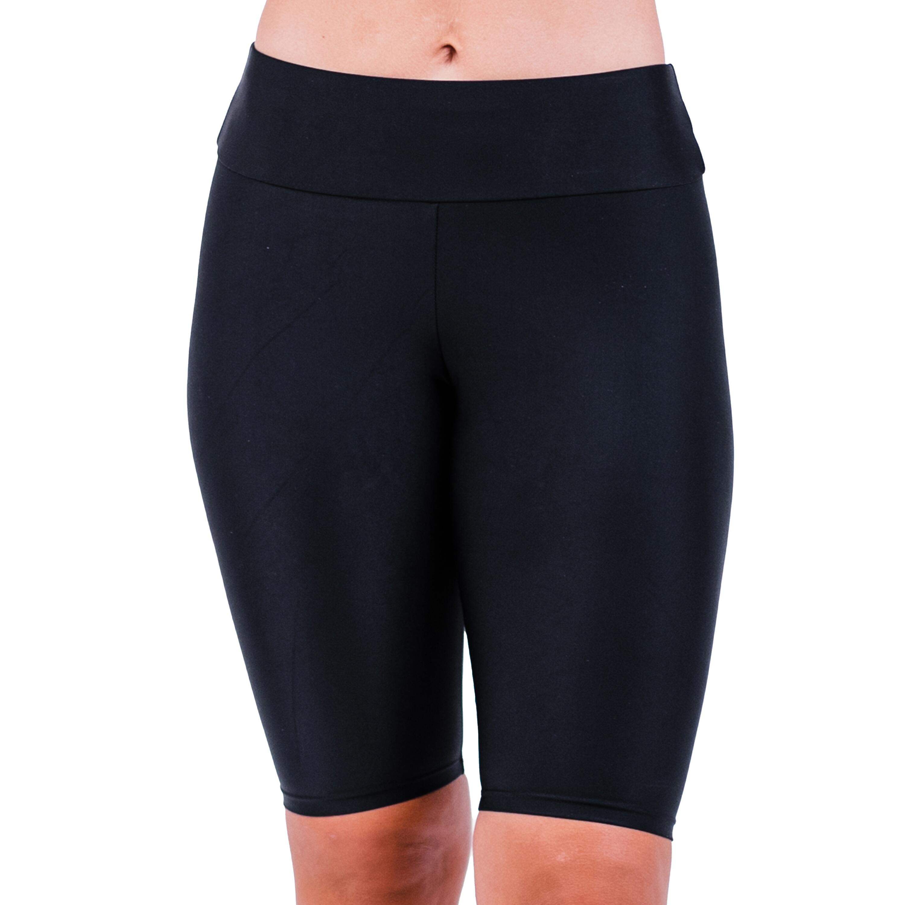 Women's Chlorine Resistant High Waisted Long Bike Swim Shorts - Black