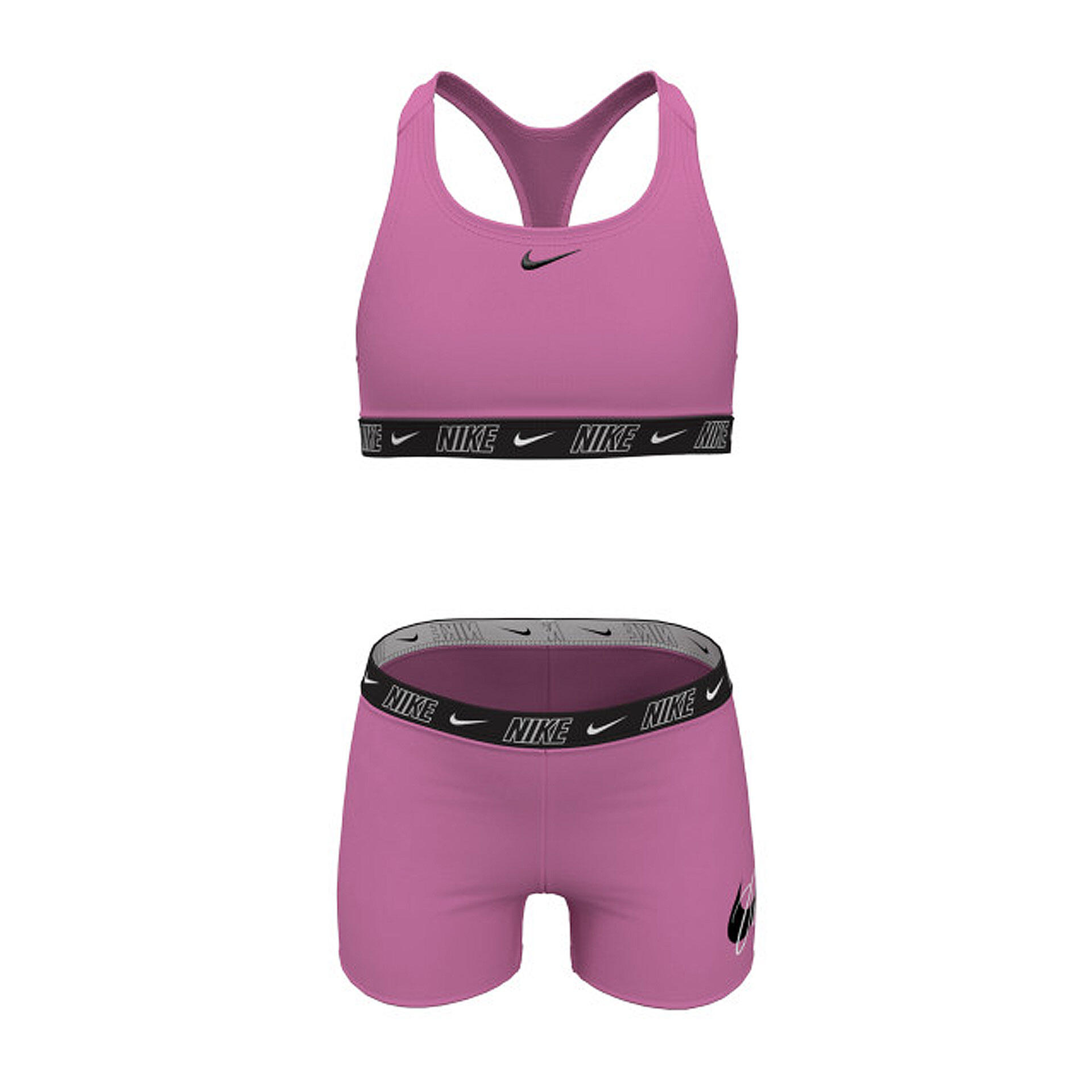 NIKE SWIM LOGO TAPE RACERBACK GIRL S BIKINI AND SHORTS SET PINK