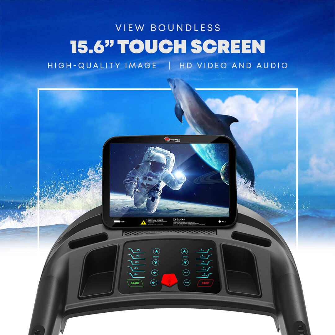 PowerMax Fitness TDA-360 15.6 Inch HD Display Touch Screen (6.0HP Peak) Multi-Function Motorised Treadmill with Automatic Lubric -  5