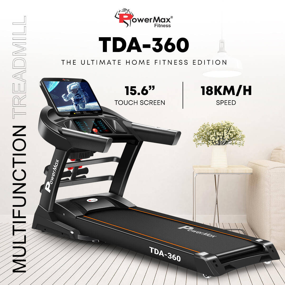 PowerMax Fitness TDA-360 15.6 Inch HD Display Touch Screen (6.0HP Peak) Multi-Function Motorised Treadmill with Automatic Lubric -  2