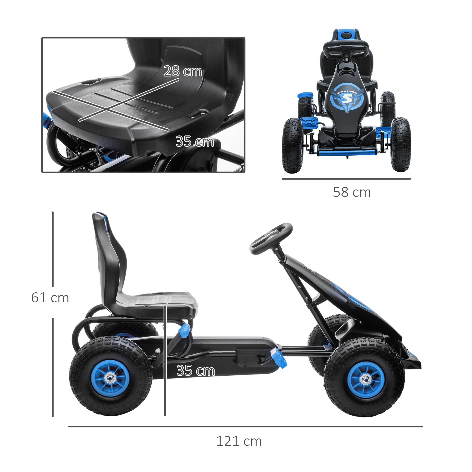 Kart a pedal 121x58x61cm azul HOMCOM 3/7