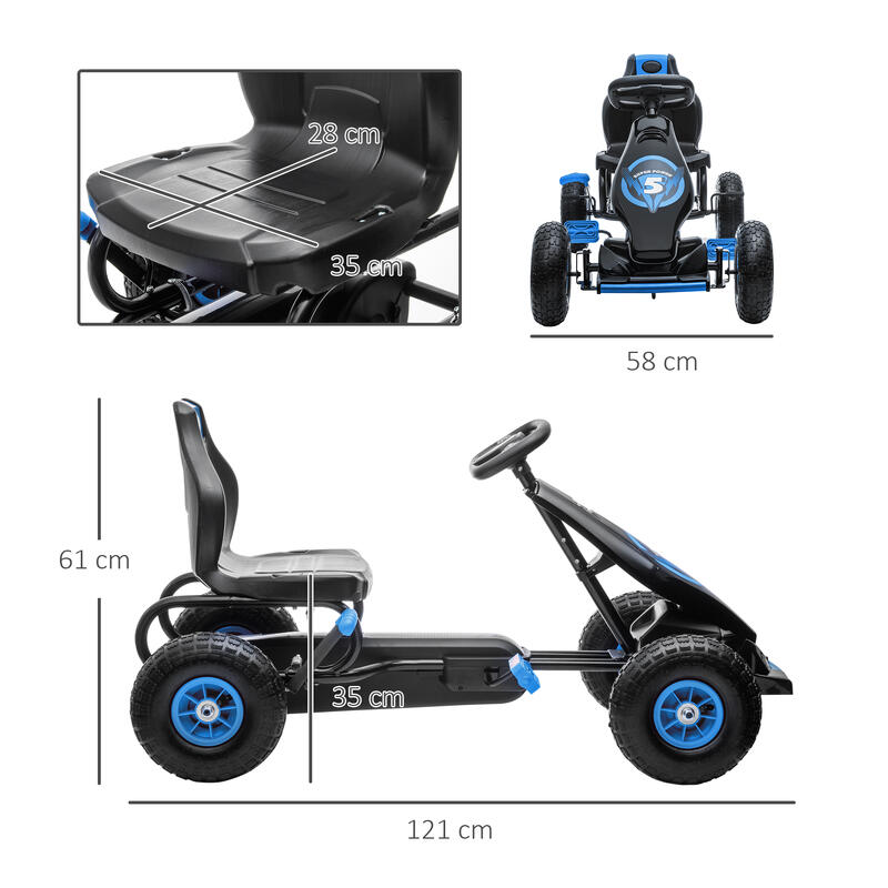 Homcom Go Kart Pedale Copii – Scaun Reglabil, Roti & Frana de Mana