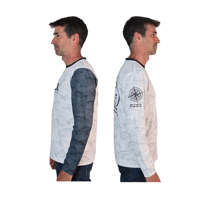 Camiseta Pesca Hombre Fish Camo JLC Blanca Manga Larga 3/6