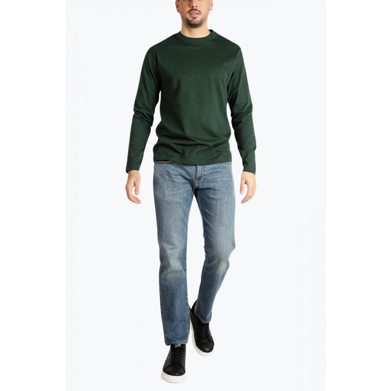 Tricou barbati cu maneca lunga si imprimeu cu logo verde inchis