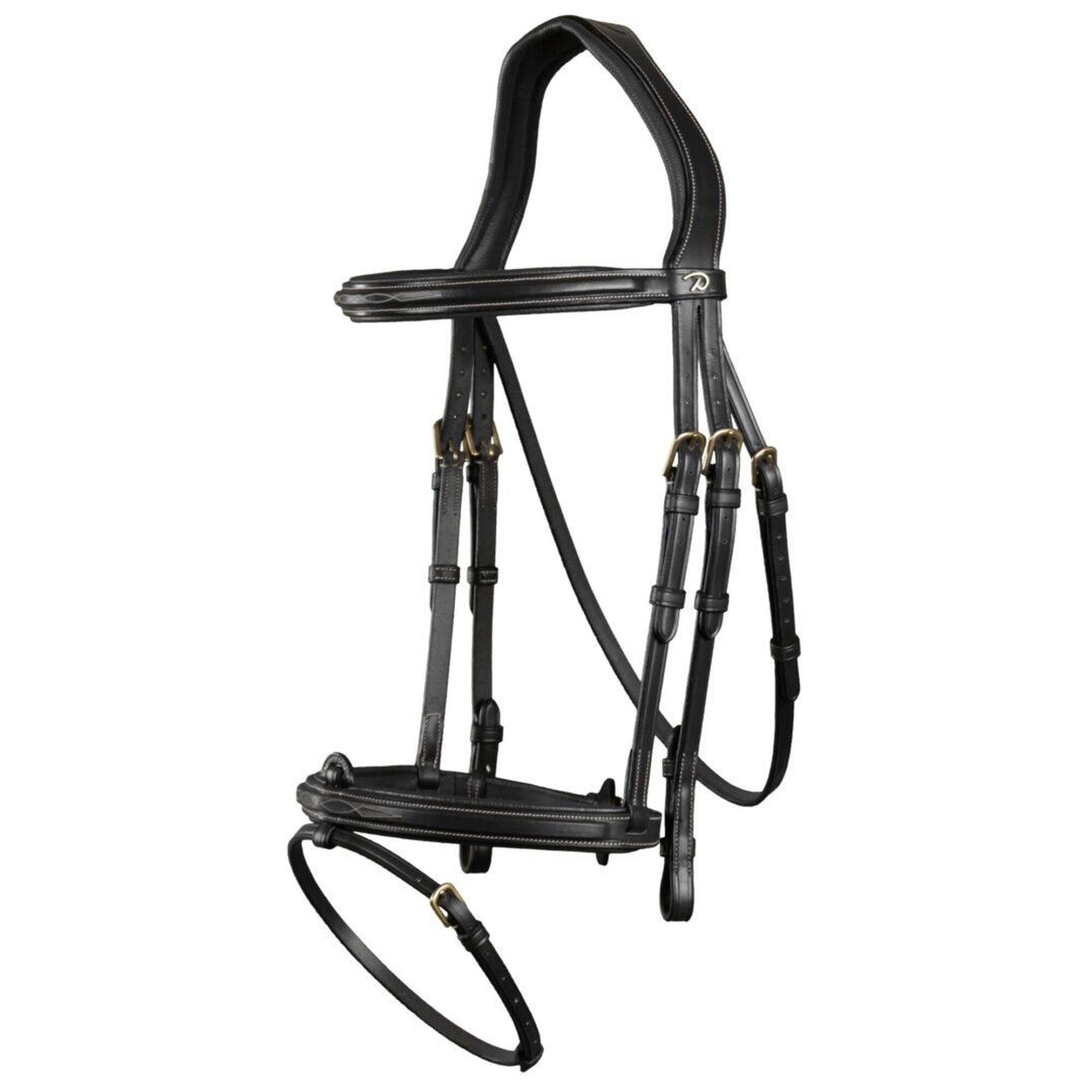 Anatomical riding bridle with combined noseband and Dyon snap hook