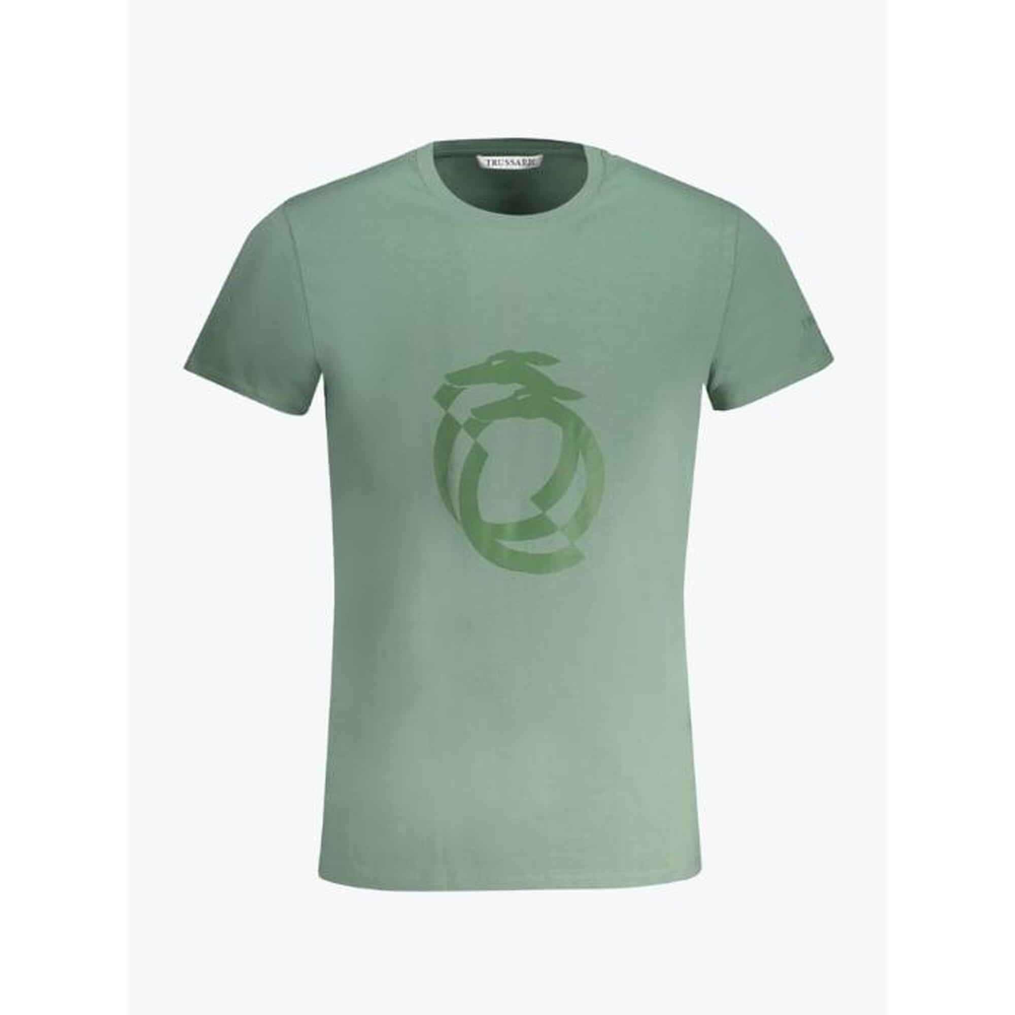 Tricou barbati cu imprimeu cu logo si decolteu la baza gatului, Verde