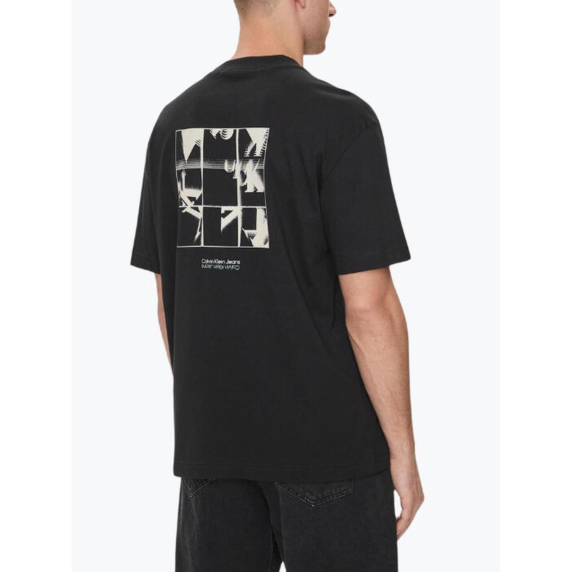 Tricou barbati Grid Monogram cu imprimeu cu logo, J30J325688, Regular Fit, Negru