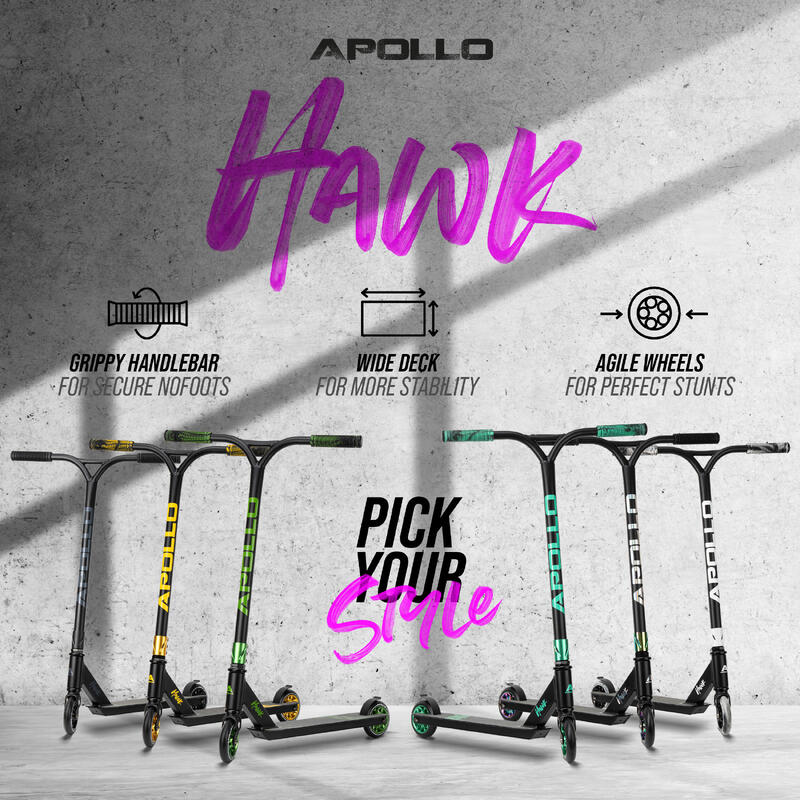 Patinete acrobático 'Hawk' - Patinete freestyle para niños y adultos