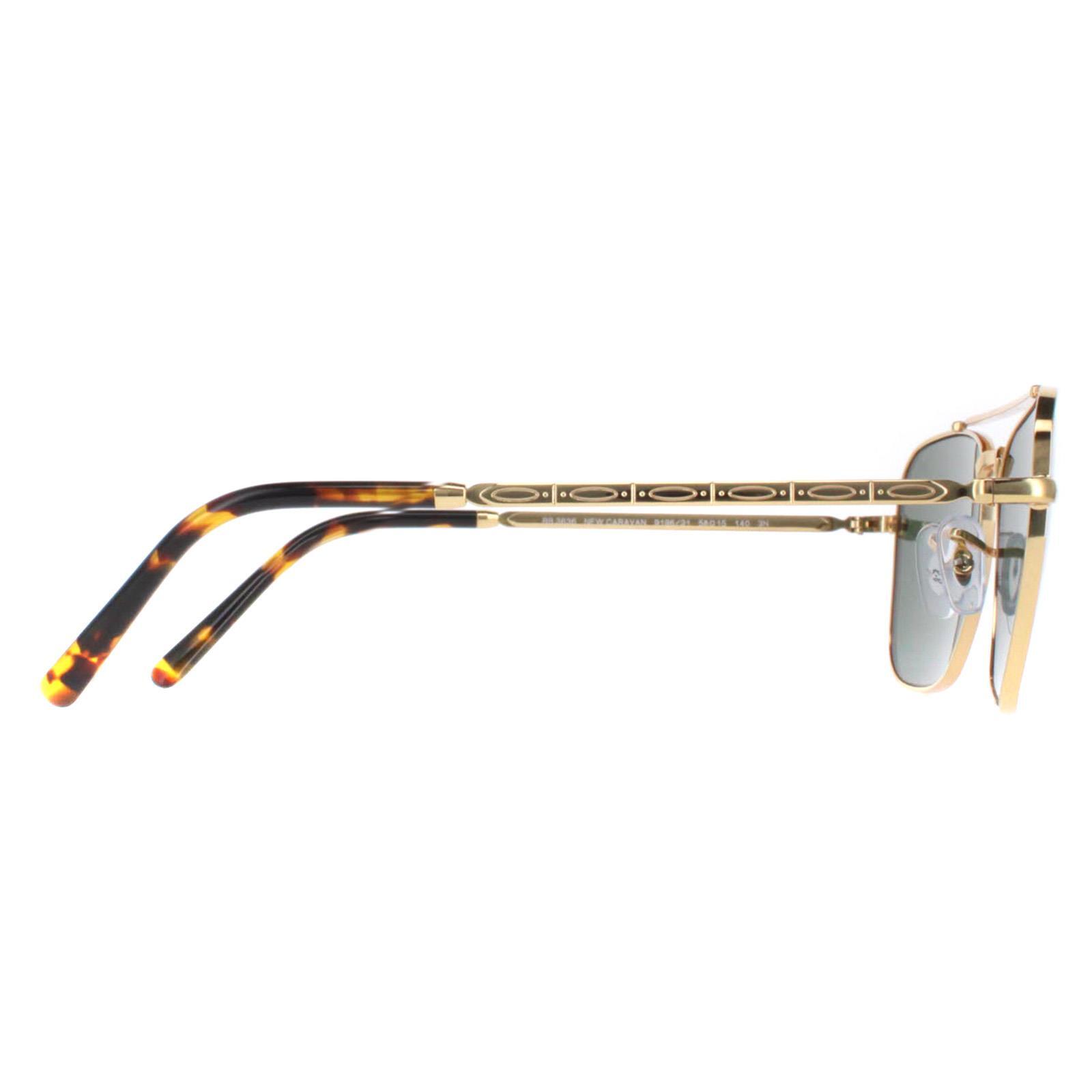 Ray-Ban Square Unisex Gold Green RB3636 New Caravan 4/4