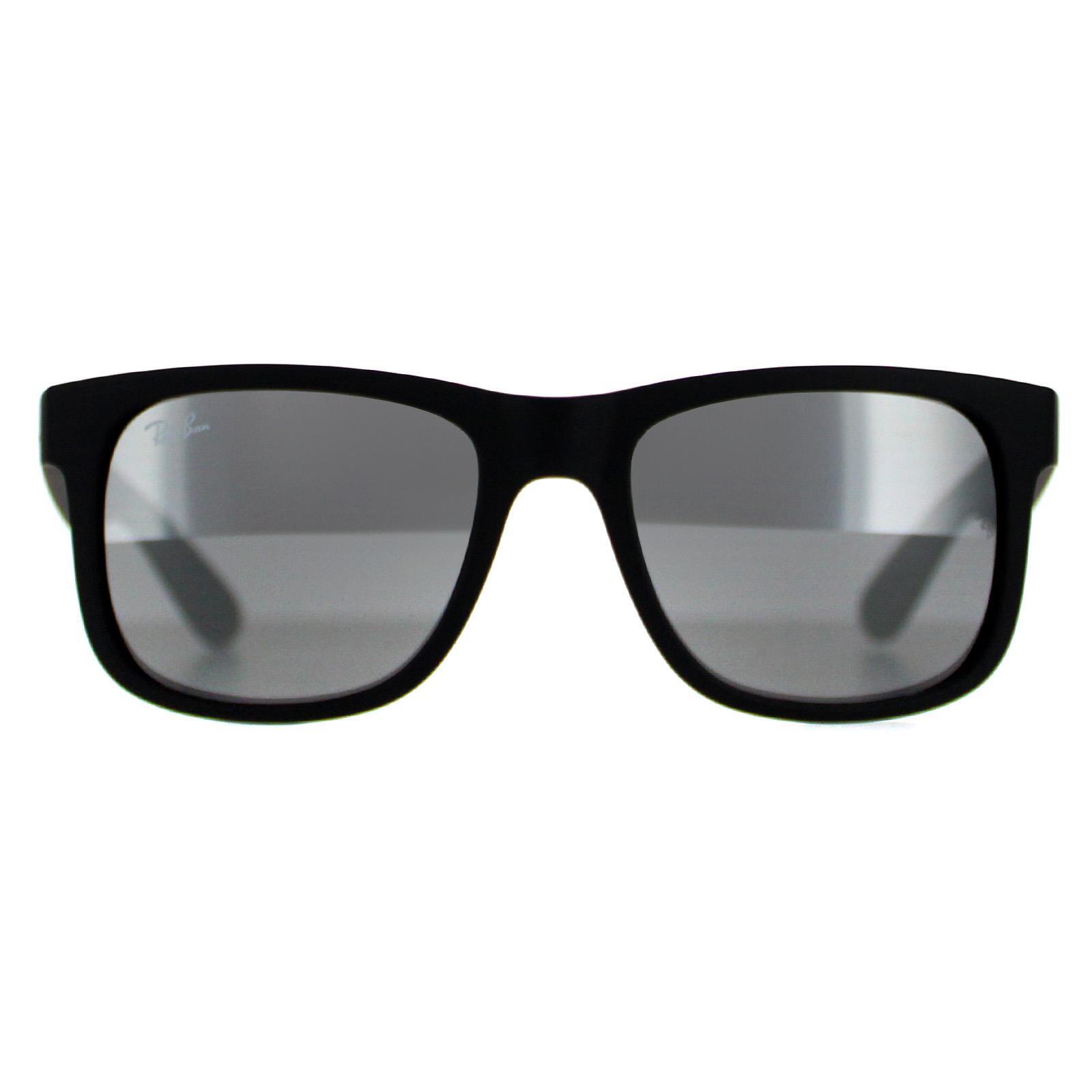 Ray-Ban Rectangle Mens Rubber Black Grey Mirror Sunglasses 1/4
