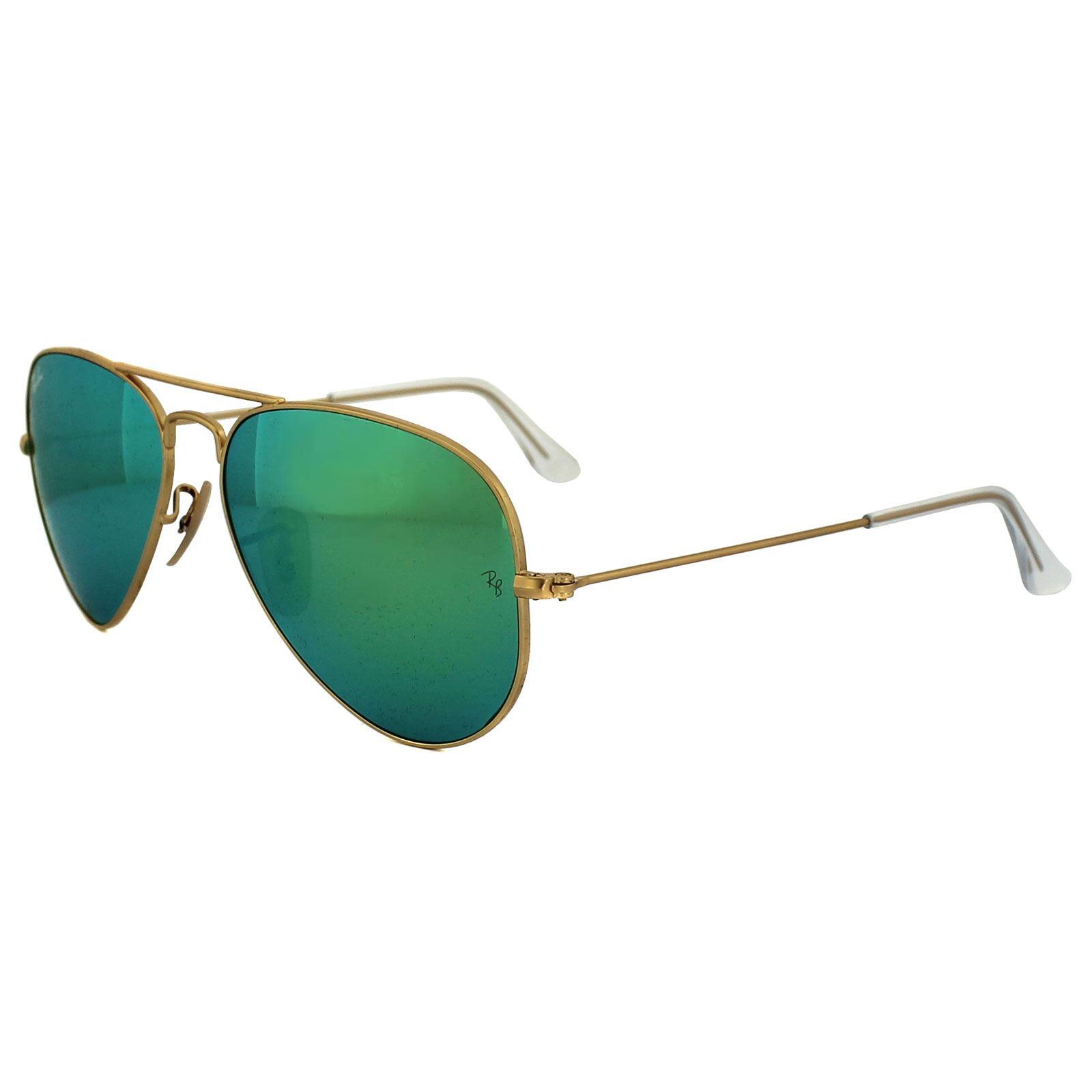 Ray-Ban Aviator Unisex Gold Green Flash Mirror Sunglasses 2/4