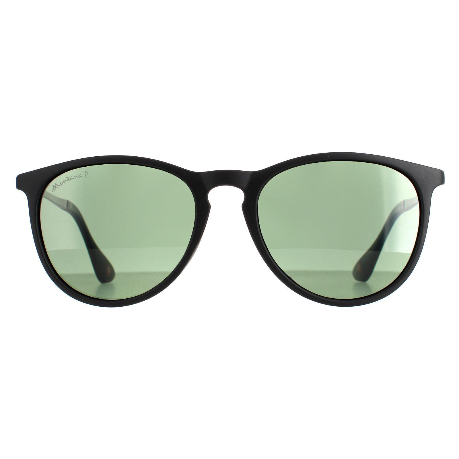 Montana Oval Unisex Matte Black Green Polarized Sunglasses 1/4