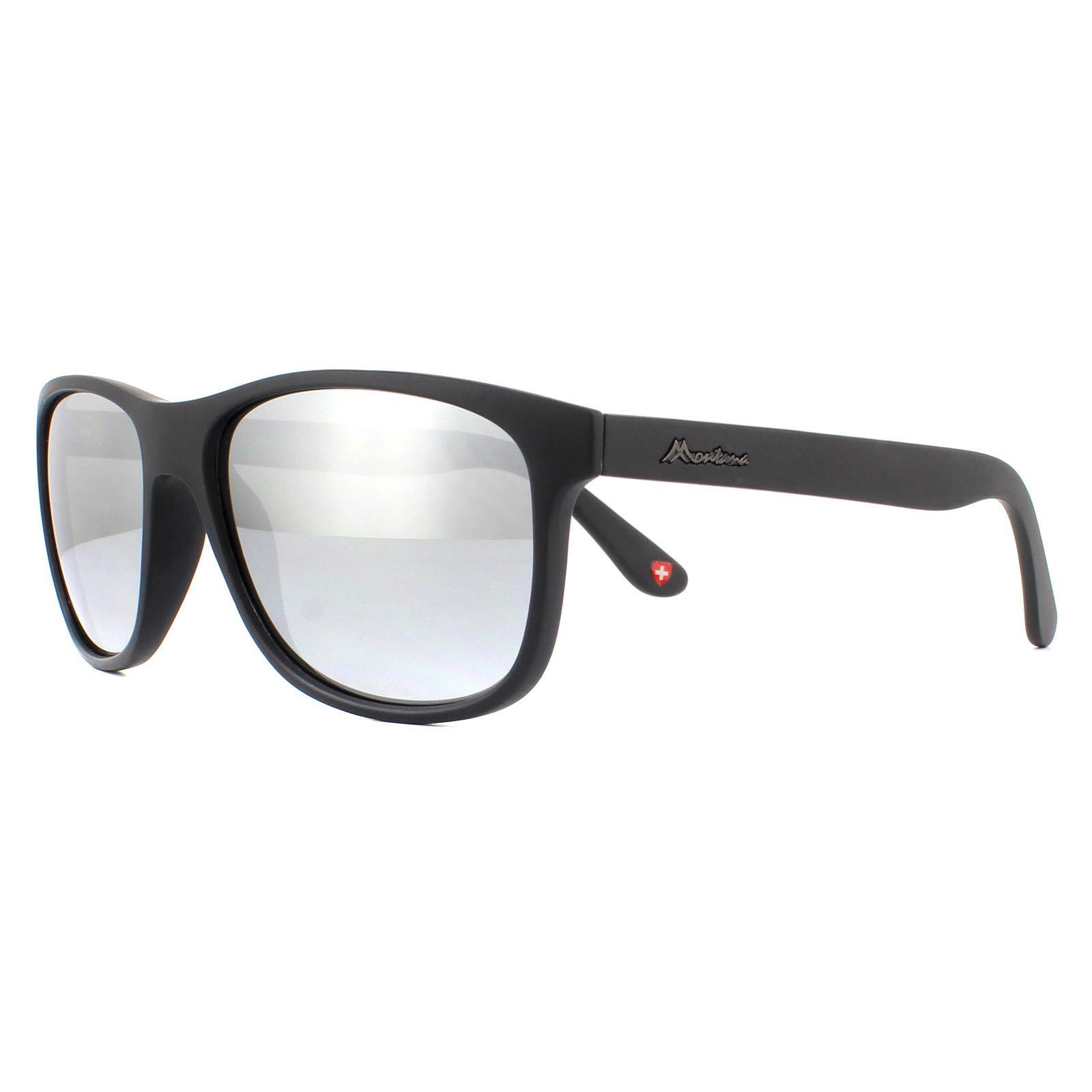Montana Rectangle Unisex Black Revo Silver Mirror Sunglasses 2/4