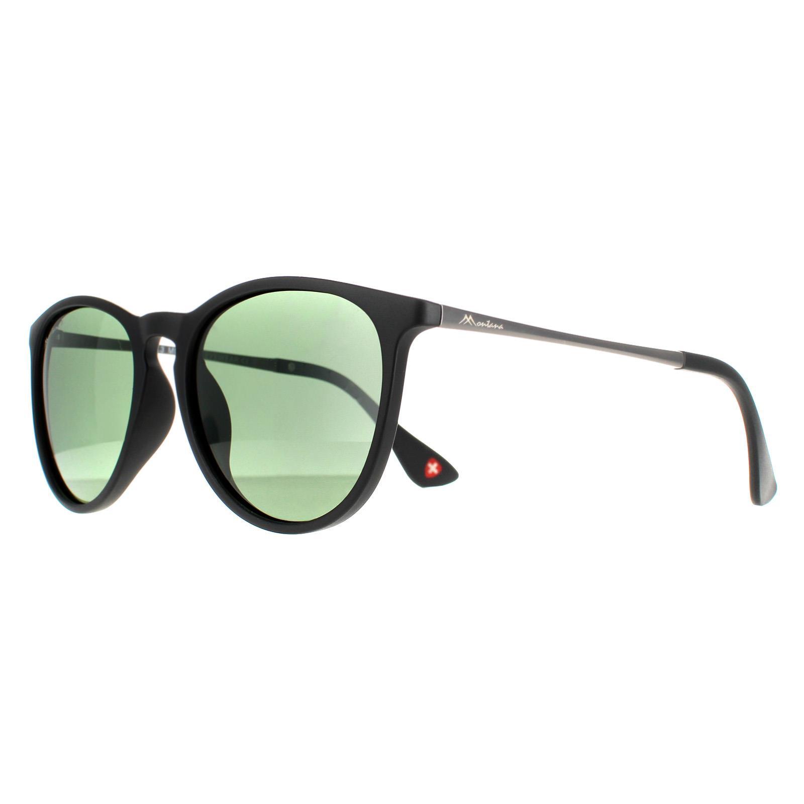 Montana Oval Unisex Matte Black Green Polarized Sunglasses 2/4