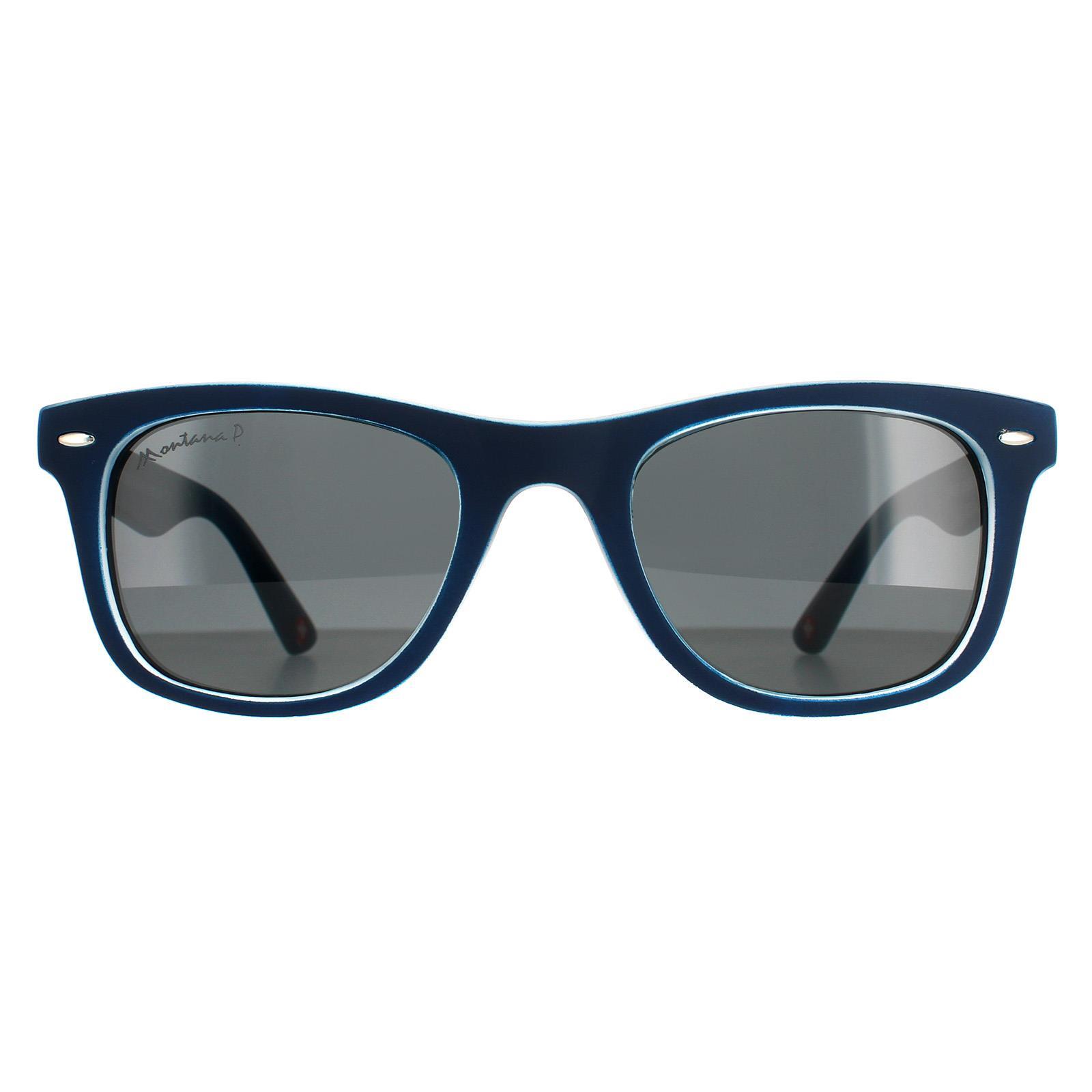 Montana Square Unisex Navy Blue Rubbertouch Grey Polarized Sunglasses 1/4
